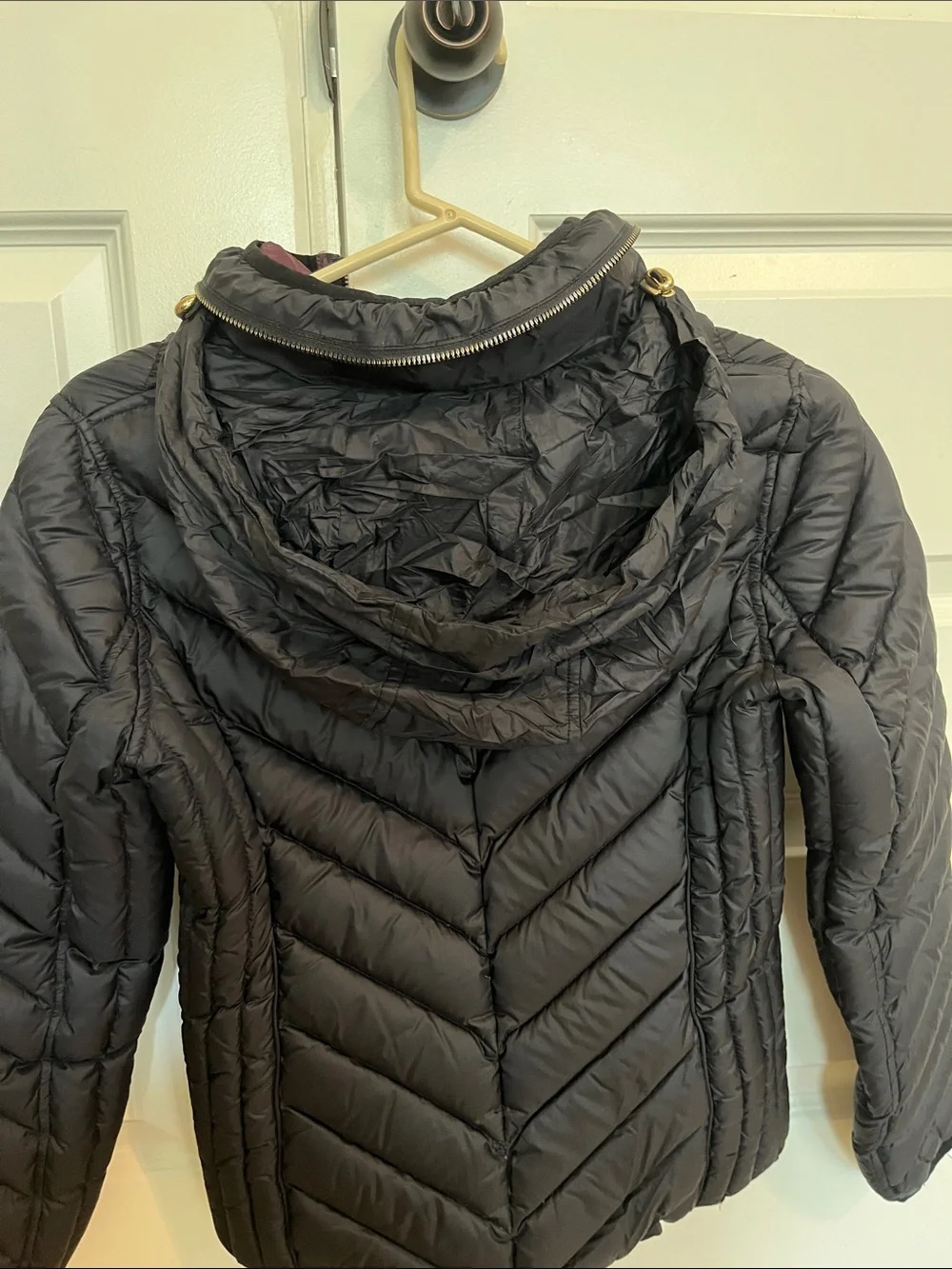 Michael Kors Black Quilted Puffer Jacket with Plum Interior‎